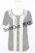 axes femme / 刺繍&レース半袖プルオーバー M ブラック T-26-04-10-012-AX-TO-SA-ZT
