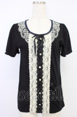 画像1: axes femme / 刺繍&レース半袖プルオーバー M ブラック T-26-04-10-012-AX-TO-SA-ZT (1)