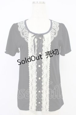画像1: axes femme / 刺繍&レース半袖プルオーバー M ブラック T-26-04-10-012-AX-TO-SA-ZT