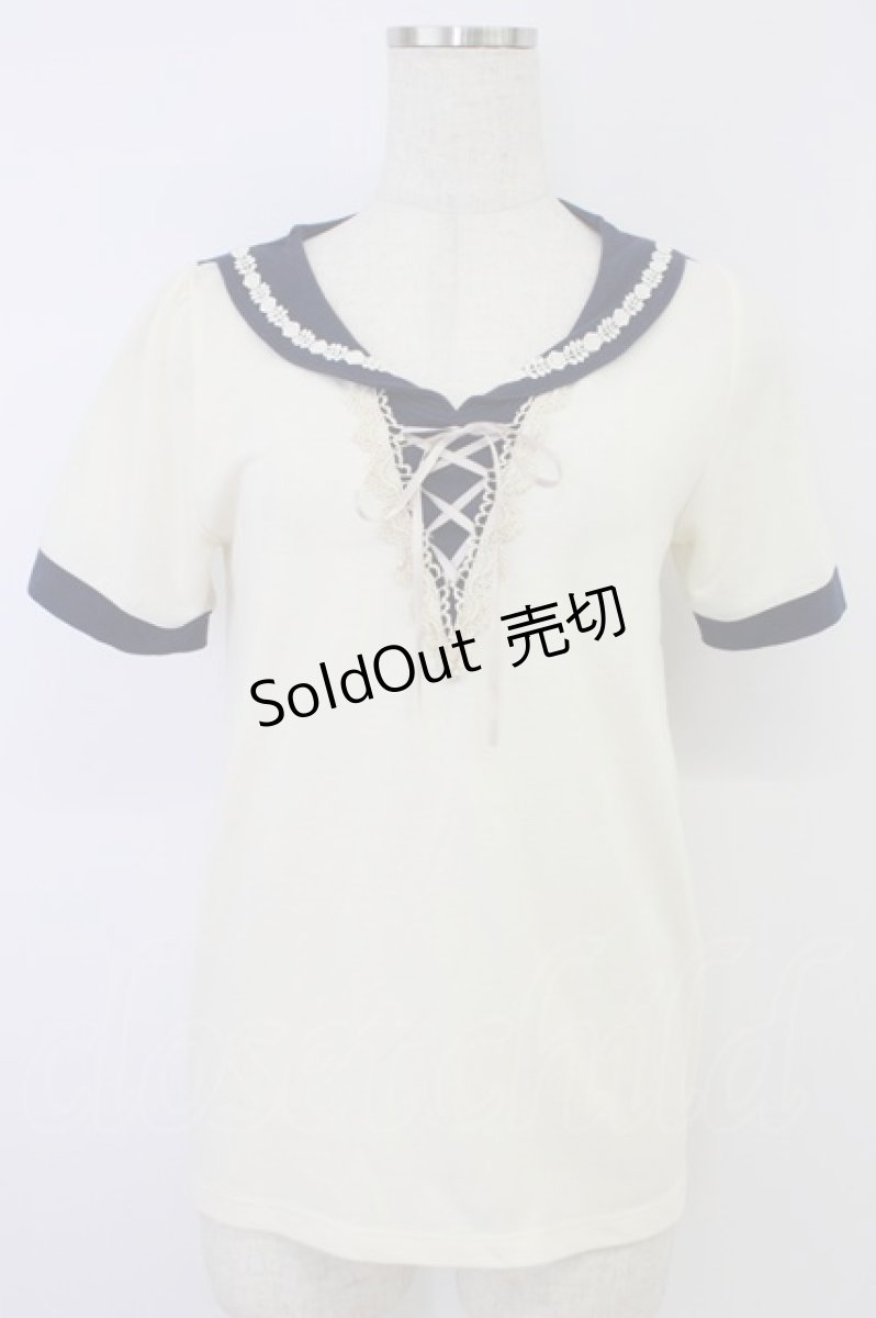 画像1: axes femme / セーラーカラー風デザイントップス M キナリ T-26-04-10-003-AX-TO-SA-ZT (1)