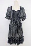 axes femme / レースストライプ柄ワンピース M ネイビー T-26-04-10-022-AX-TO-SA-ZT