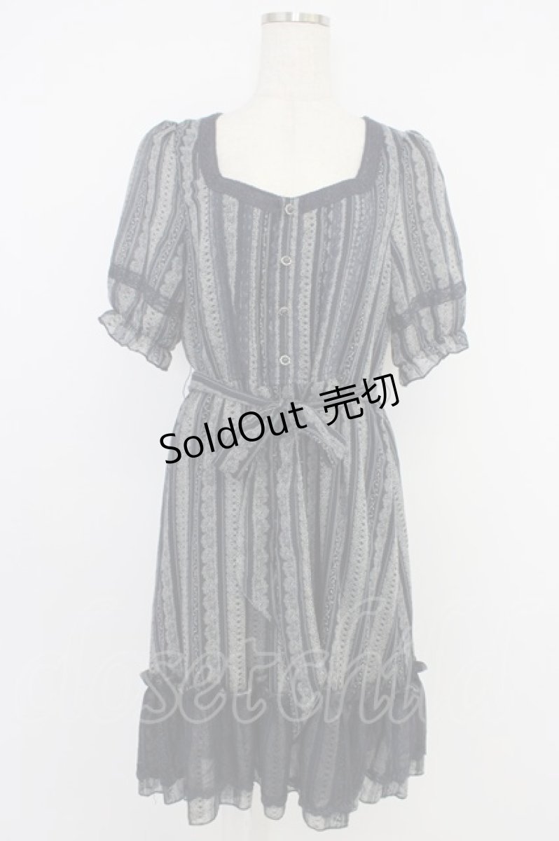 画像1: axes femme / レースストライプ柄ワンピース M ネイビー T-26-04-10-022-AX-TO-SA-ZT665 (1)