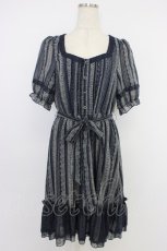 画像1: axes femme / レースストライプ柄ワンピース M ネイビー T-26-04-10-022-AX-TO-SA-ZT665 (1)