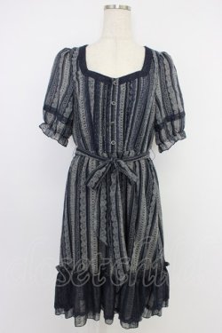 画像1: axes femme / レースストライプ柄ワンピース M ネイビー T-26-04-10-022-AX-TO-SA-ZT