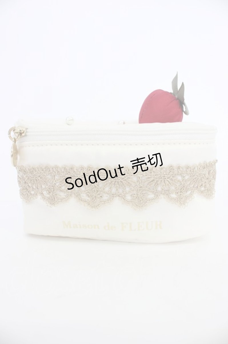 画像1: Maison de FLEUR / ショートケーキポーチ  白ＸゴールドＸ赤 T-26-04-15-040-LO-ZA-SA-ZT (1)