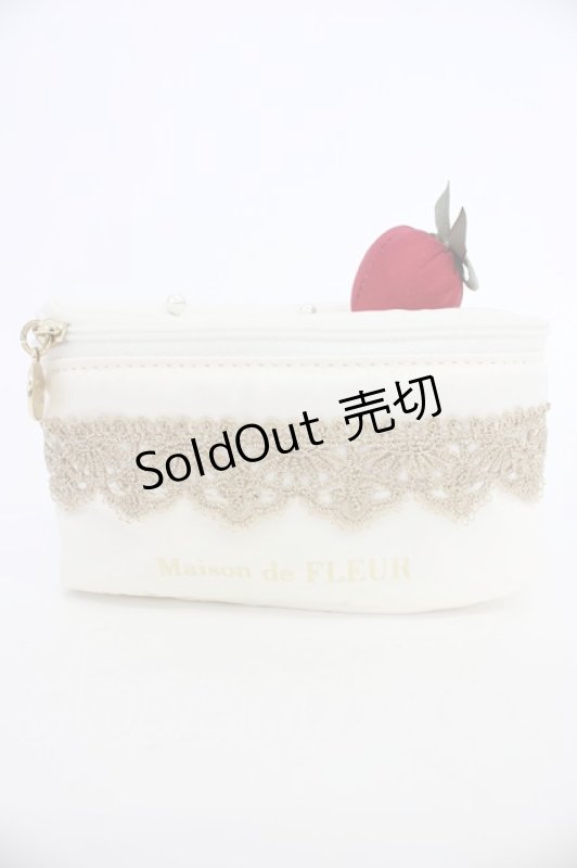 画像1: Maison de FLEUR / ショートケーキポーチ  白ＸゴールドＸ赤 T-26-04-15-040-LO-ZA-SA-ZT (1)
