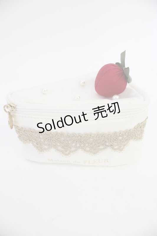 画像2: Maison de FLEUR / ショートケーキポーチ  白ＸゴールドＸ赤 T-26-04-15-040-LO-ZA-SA-ZT (2)