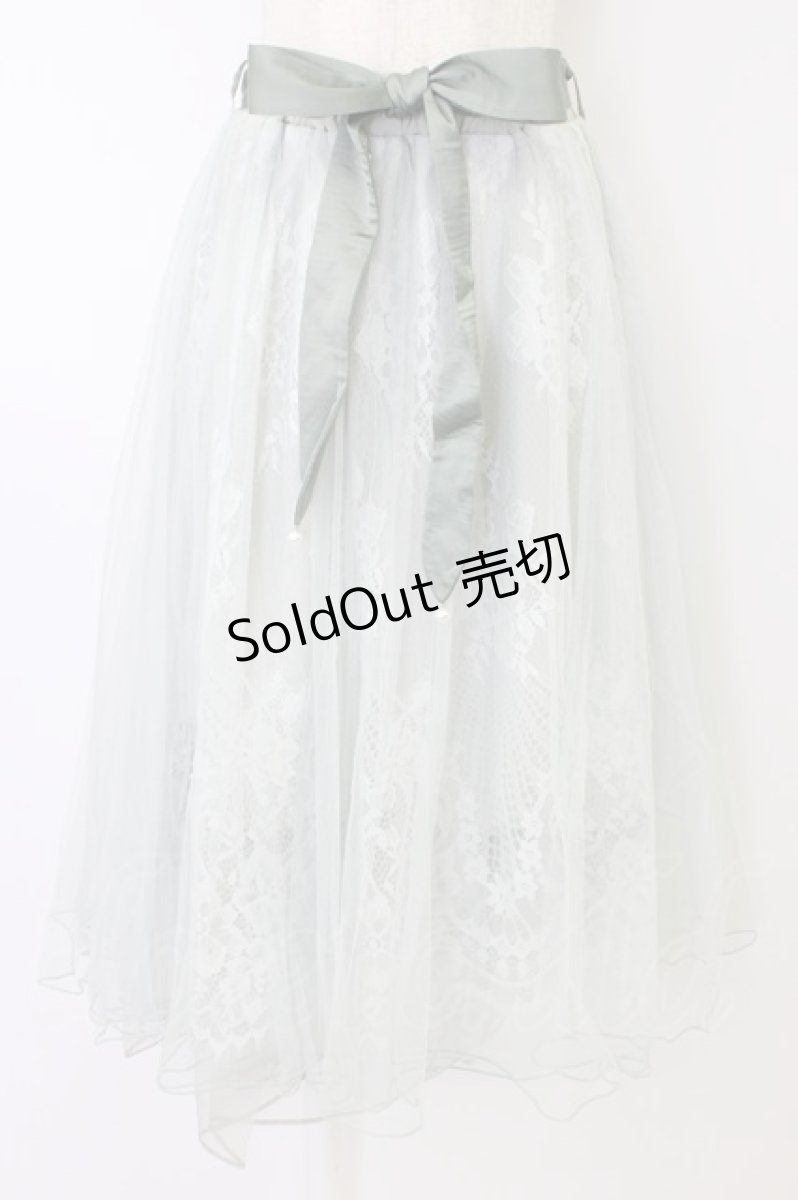 画像1: axes femme POETIQUE / リボン付レース×チュールスカート  グリーン T-26-04-19-028-AX-SK-SA-ZT (1)