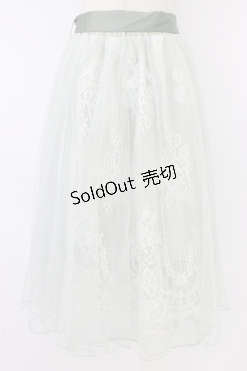 画像2: axes femme POETIQUE / リボン付レース×チュールスカート  グリーン T-26-04-19-028-AX-SK-SA-ZT (2)