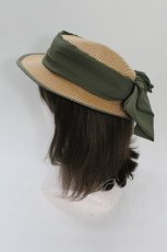 画像1: an another angelus / 配色ブリムバックリボンキャノチェ  ベージュ×グリーン T-26-04-20-026-CA-AC-SA-ZTK053 (1)