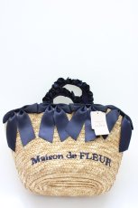 画像1: Maison de FLEUR / フリルハンドルリボンかごバッグ   ベージュＸネイビー T-26-04-20-031-LO-BG-SA-ZTK038 (1)