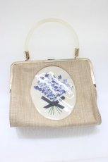 画像1: an another angelus / ラベンダー刺繍クリアハンドルバッグ  ベージュＸ青 T-26-04-20-032-CA-BG-SA-ZTK046 (1)