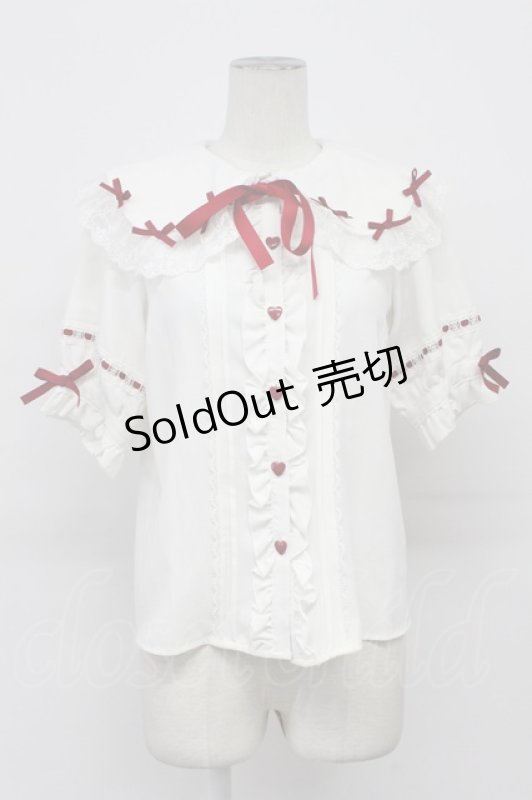 画像1: DearMyLove / リボンいっぱいレースロリータブラウス  白Ｘ赤 T-26-04-20-006-EL-BL-SA-ZT (1)