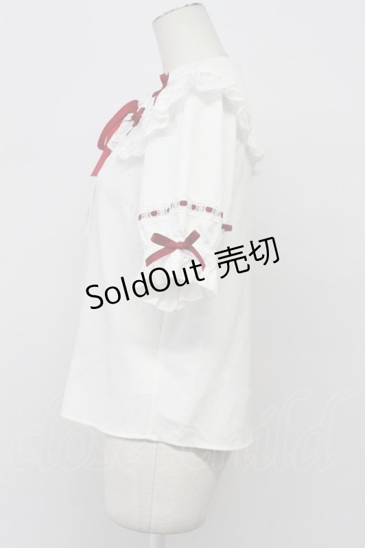 画像3: DearMyLove / リボンいっぱいレースロリータブラウス  白Ｘ赤 T-26-04-20-006-EL-BL-SA-ZT (3)