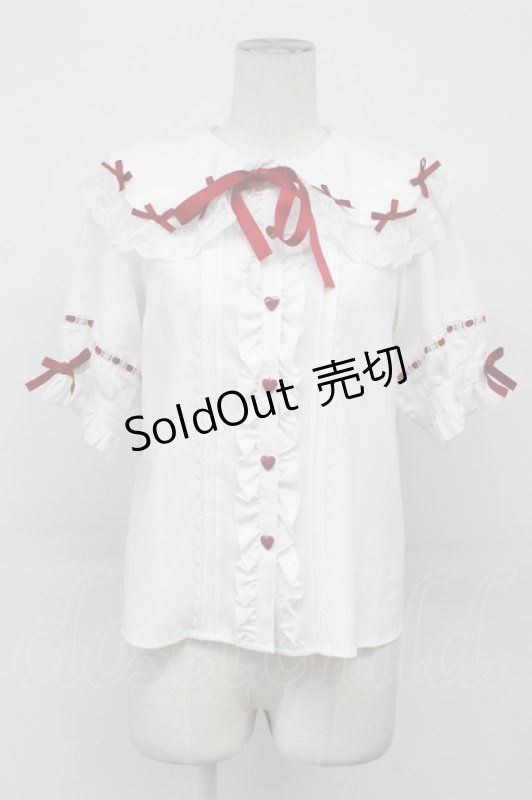 画像4: DearMyLove / リボンいっぱいレースロリータブラウス  白Ｘ赤 T-26-04-20-006-EL-BL-SA-ZT (4)