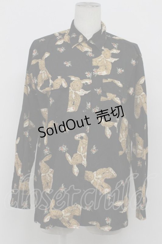 画像1: PINK HOUSE / うさぎぬいぐるみ柄シャツ M ブラック T-26-04-20-016-LO-BL-SA-ZT (1)