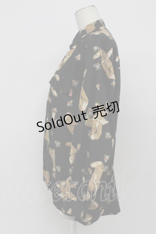 画像3: PINK HOUSE / うさぎぬいぐるみ柄シャツ M ブラック T-26-04-20-016-LO-BL-SA-ZT (3)