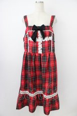 画像1: Eri Aino's collaboration / アカCHKリボンレースジャンパースカート 4L 赤チェック T-26-04-28-018-PU-OP-SA-ZT (1)