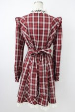 画像2: Secret Honey / チェック柄レースリボンワッフルワンピース  アカ T-26-04-28-019-CA-OP-OW-ZT (2)