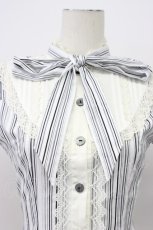 画像4: ATELIER PIERROT / ストライプヨークブラウス  ホワイト×ブラック T-26-04-29-029-EL-BL-OW-ZT (4)
