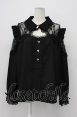 画像1: DearMyLove / レースフリルハートビジューブラウス 5L クロ T-26-04-29-035-EL-BL-IG-ZT (1)