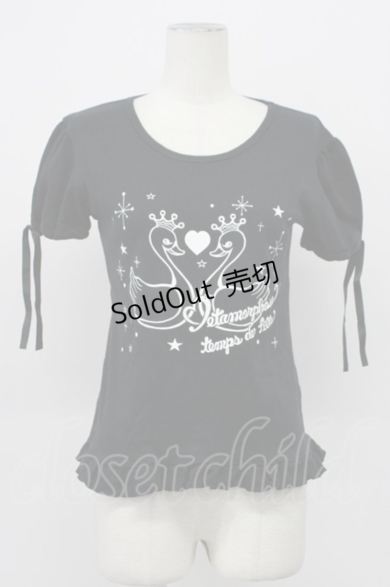 画像1: metamorphose / スワンプリントフリルカットソー  クロ T-26-04-29-037-ME-TO-OW-ZT (1)