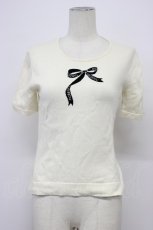 画像1: INGEBORG / ロゴリボン半袖ニット M アイボリー T-26-04-29-007-LO-TO-OW-ZT (1)