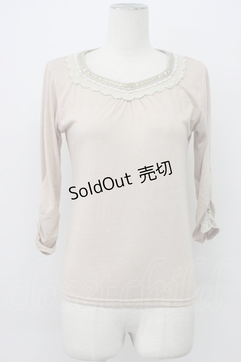画像1: axes femme / レースラメ刺繍カットソー M ピンクベージュ T-26-04-29-016-AX-TO-IG-ZT668 (1)
