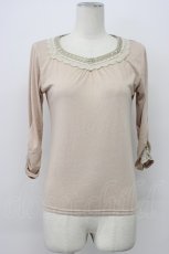 画像1: axes femme / レースラメ刺繍カットソー M ピンクベージュ T-26-04-29-016-AX-TO-IG-ZT (1)