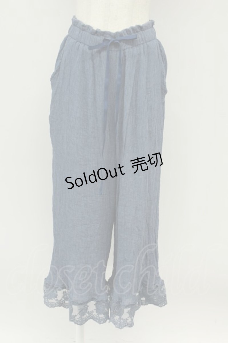 画像1: axes femme / 裾レース楊柳ワイドパンツ  ブルー T-26-05-05-030-AX-PA-IG-ZT673 (1)