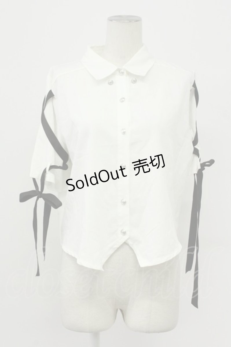 画像1: axes femme POETIQUE / レースアップデザインシャツ  シロ T-26-05-05-005-AX-BL-IG-ZT672 (1)