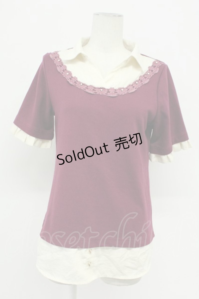 画像1: axes femme / フラワーレース重ね着デザイントップス  ワイン×オフ T-26-05-05-009-AX-TO-IG-ZT (1)