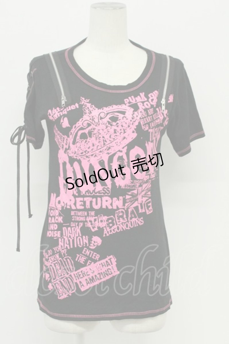 画像1: ALGONQUINS / ショルダージップTシャツ  ブラック×ピンク T-26-05-05-013-AL-TS-IG-ZT (1)