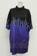画像1: LISTEN FLAVOR / グラデーションファイヤーシャツ  ブラック×ブルー T-26-05-05-017-PU-BL-IG-ZT (1)