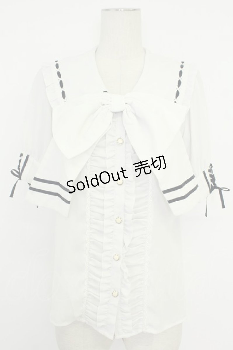 画像1: axes femme kawaii / ビッグリボンセーラーブラウス  シロ×ネイビー T-26-05-09-007-AX-BL-IG-ZT (1)