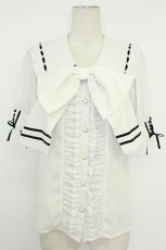 画像1: axes femme kawaii / ビッグリボンセーラーブラウス  シロ×ネイビー T-26-05-09-007-AX-BL-IG-ZT (1)