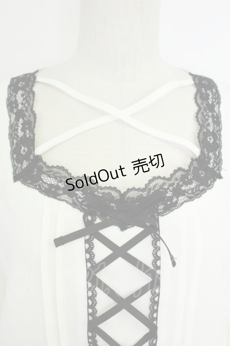 画像5: DearMyLove / フロントレースアップリボンブラウス 3L シロ×クロ T-26-05-09-009-GO-BL-OW-ZT672 (5)