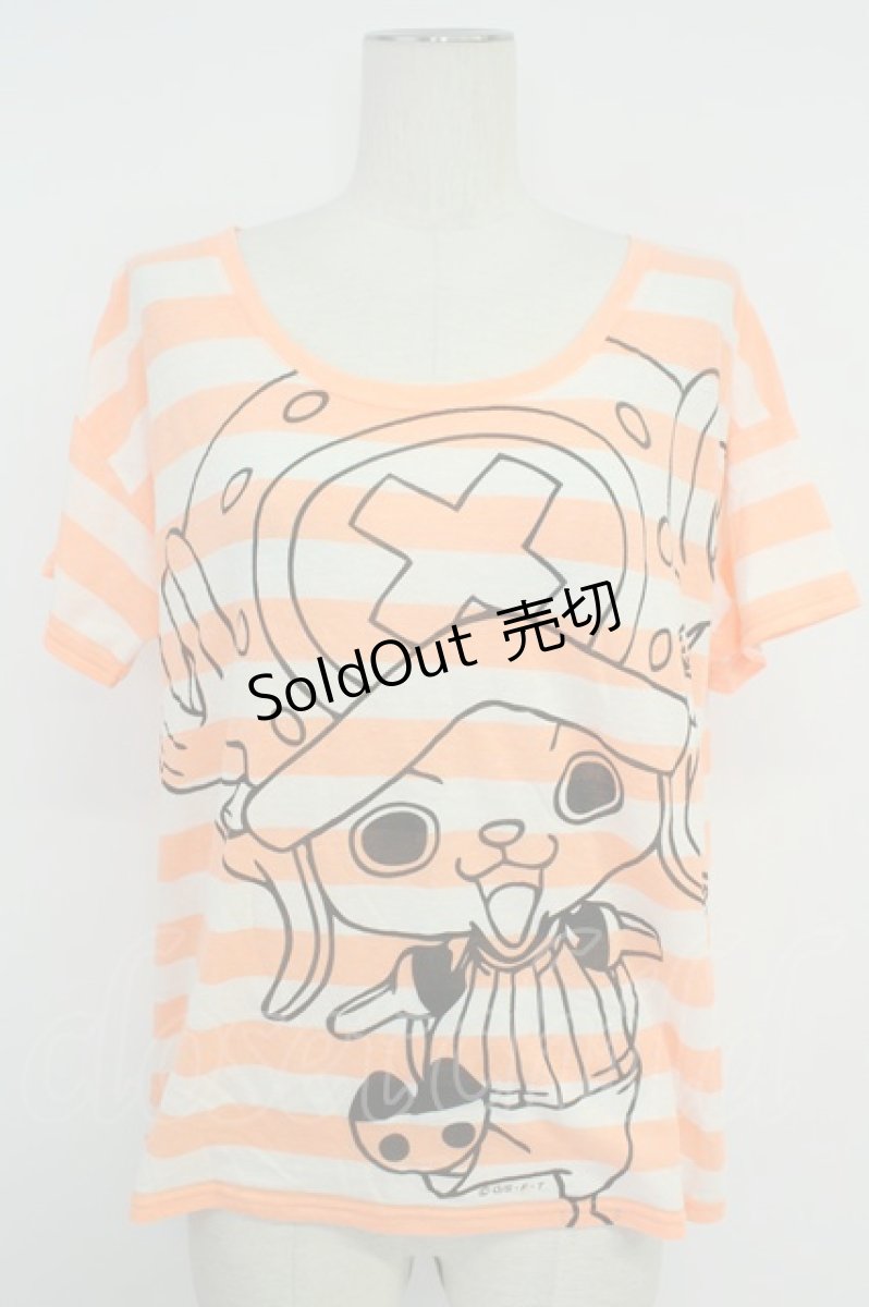画像1: WORLD WIDE LOVE！(Rydia) / チョッパープリントボーダーTシャツ  オレンジ×ホワイト T-26-05-09-013-PU-TS-IG-ZT672 (1)