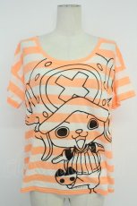 画像1: WORLD WIDE LOVE！(Rydia) / チョッパープリントボーダーTシャツ  オレンジ×ホワイト T-26-05-09-013-PU-TS-IG-ZT (1)
