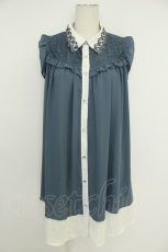 画像1: axes femme / 襟刺繍バイカラーチュニック  ブルーグリーン×オフ T-26-05-09-019-AX-OP-IG-ZT (1)