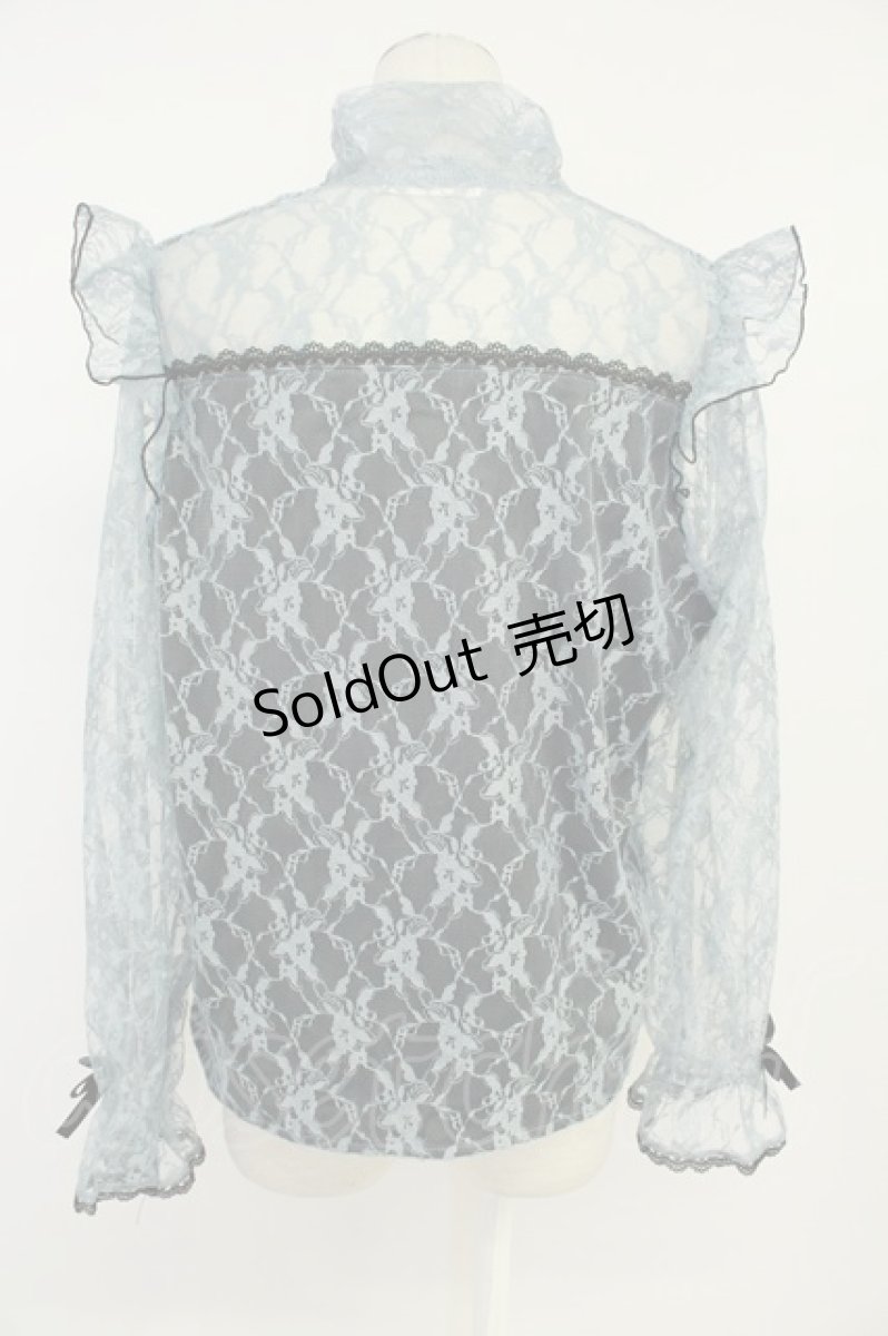 画像2: DearMyLove / レースボウタイフリルブラウス 3L ブルー T-26-05-09-020-GO-BL-OW-ZT (2)
