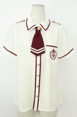 画像1: Amavel / Crown Marinのポケット付きブラウス  白Ｘボルドー T-26-05-13-011-CA-BL-SA-ZT (1)