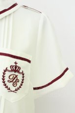 画像3: Amavel / Crown Marinのポケット付きブラウス  白Ｘボルドー T-26-05-13-011-CA-BL-SA-ZT (3)