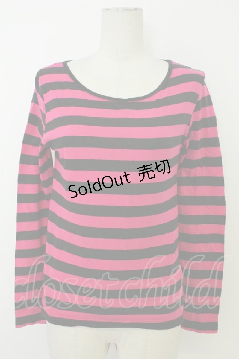 画像1: SUPER LOVERS / ボーダーカットソー  濃ピンクＸ黒 T-26-05-13-019-PU-TO-SA-ZT (1)