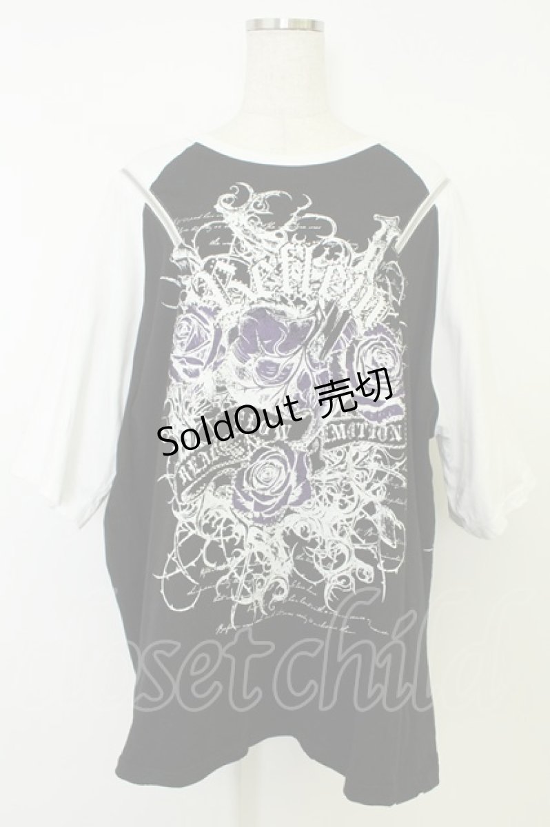 画像1: REFLEM / 薔薇プリントラグランTシャツ  黒Ｘ白 T-26-05-31-013-PU-TO-SA-ZT (1)