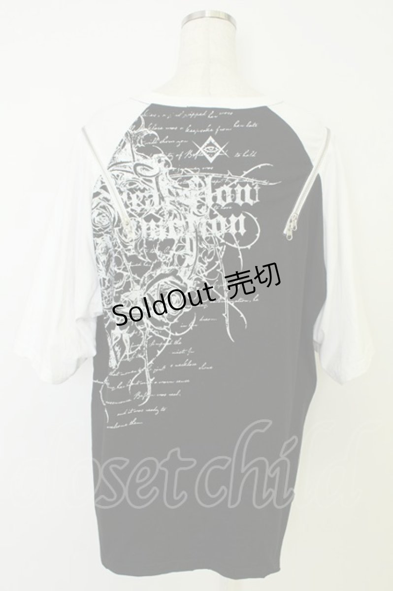 画像2: REFLEM / 薔薇プリントラグランTシャツ  黒Ｘ白 T-26-05-31-013-PU-TO-SA-ZT (2)