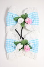 画像1: mazzo piano / 薔薇ギンガムリボンヘアゴムセット  サックスＸ白 T-26-06-13-035-LO-AC-SA-ZT (1)