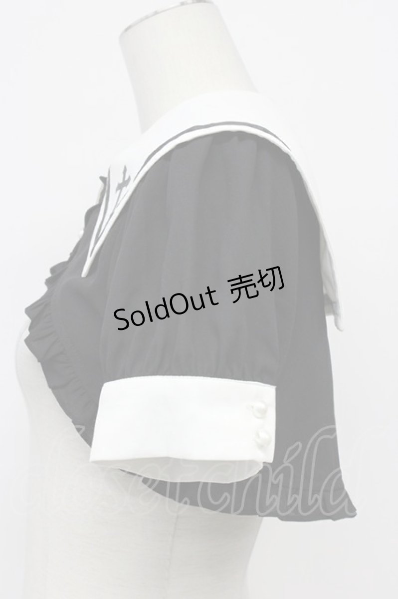 画像4: Ank Rouge / クロスセーラーショートブラウス  黒Ｘ白 T-26-06-17-026-CA-BL-SA-ZT (4)