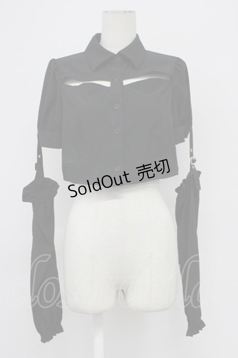 画像1: Jamie エーエヌケー / サイドクラッシュシャツショートトップス  黒 T-26-06-17-035-LO-BL-SA-ZT (1)