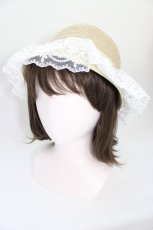 画像1: Lovely Tency / 眞白ありす麦わらハット  白Ｘベージュ T-26-06-20-050-LO-AC-SA-ZT (1)